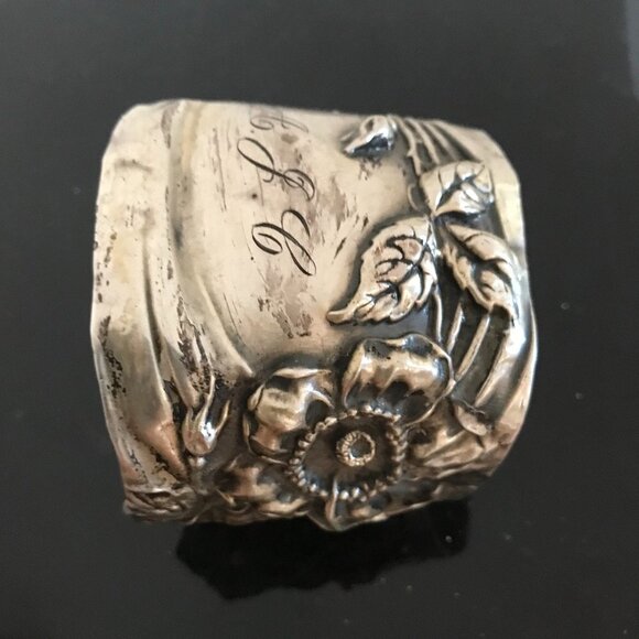 Art Nouveau Cuff Bracelet Floral Solid Sterling Silver 925 Antique Large - Picture 4 of 14